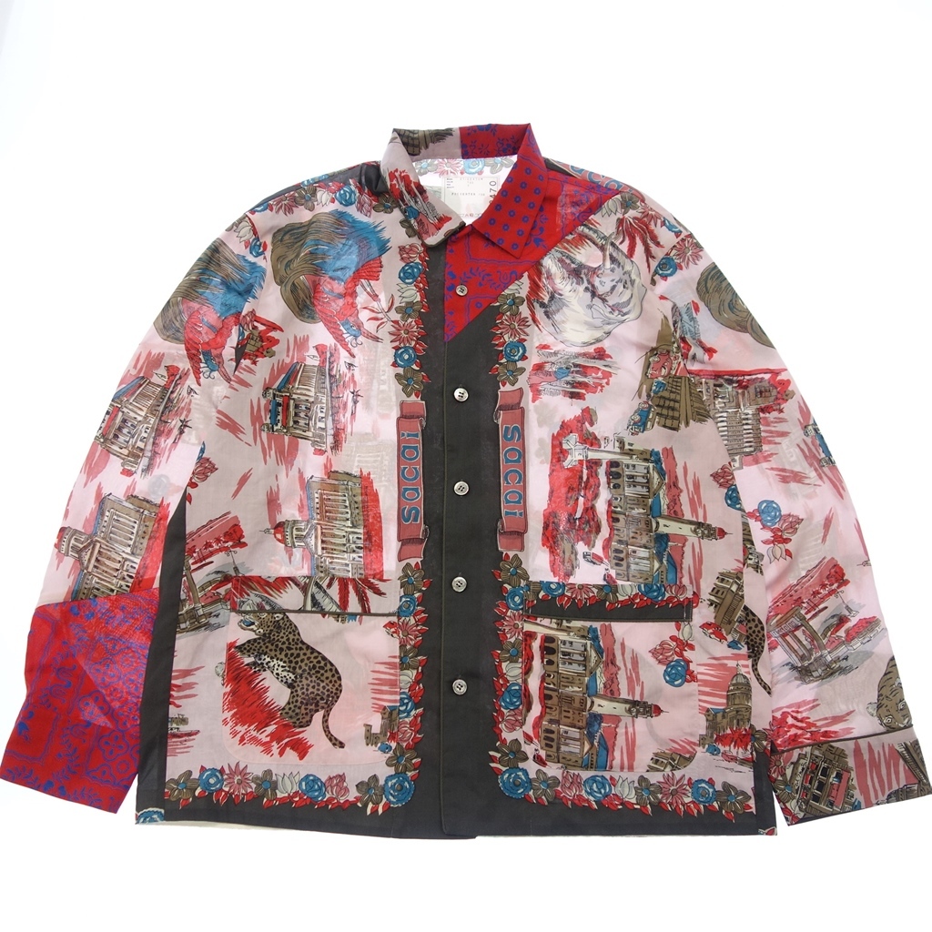 Sacai サカイ 21-02470M Archive Print Mix Shirt 長袖シャツ 総柄 プリント アシンメトリー 2 ピンク系 メンズ
