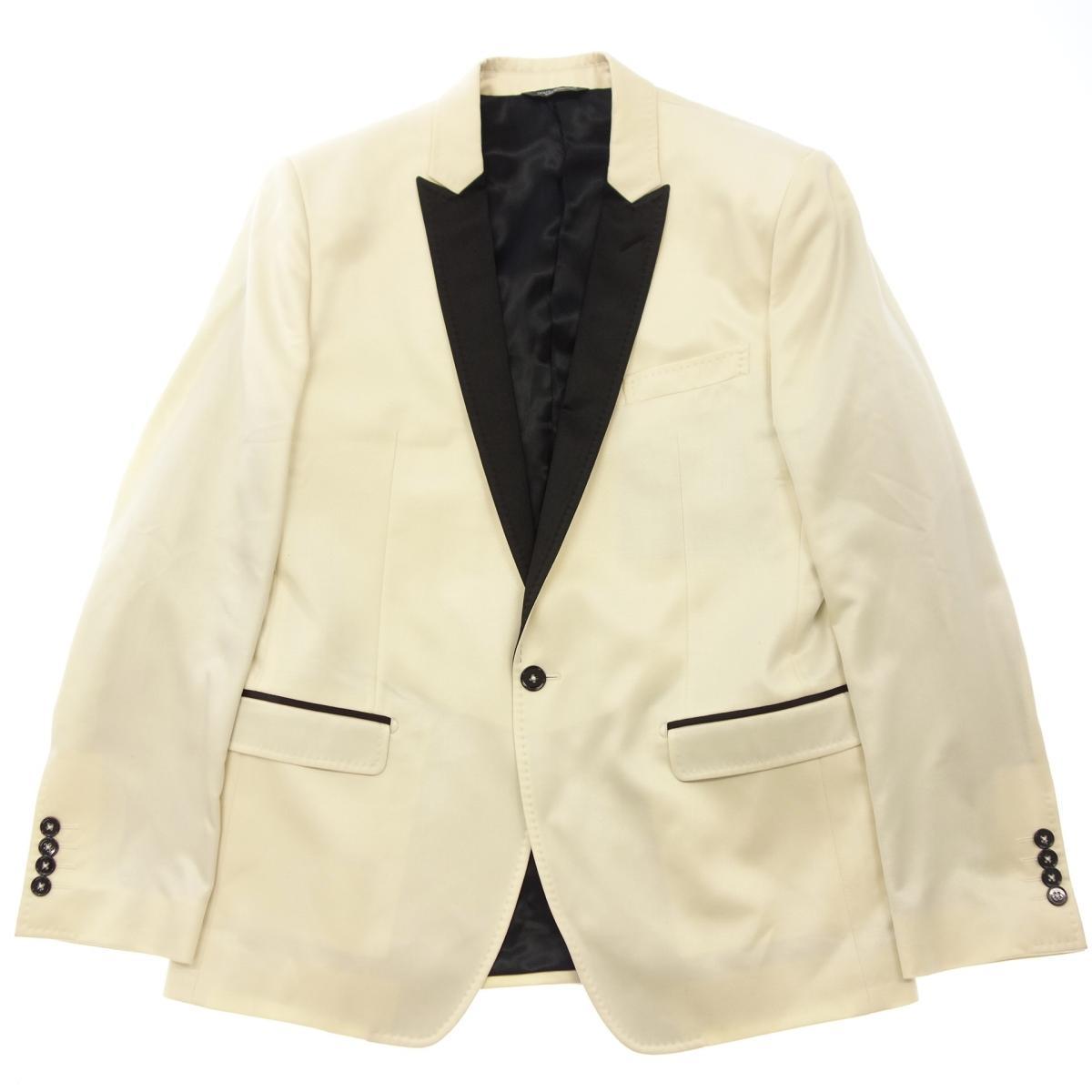 極美品◆Dolce&Gabbana ドルチェ＆ガッバーナ MARTINI シルク×ウール シングル テーラードジャケット 50 白 メンズ