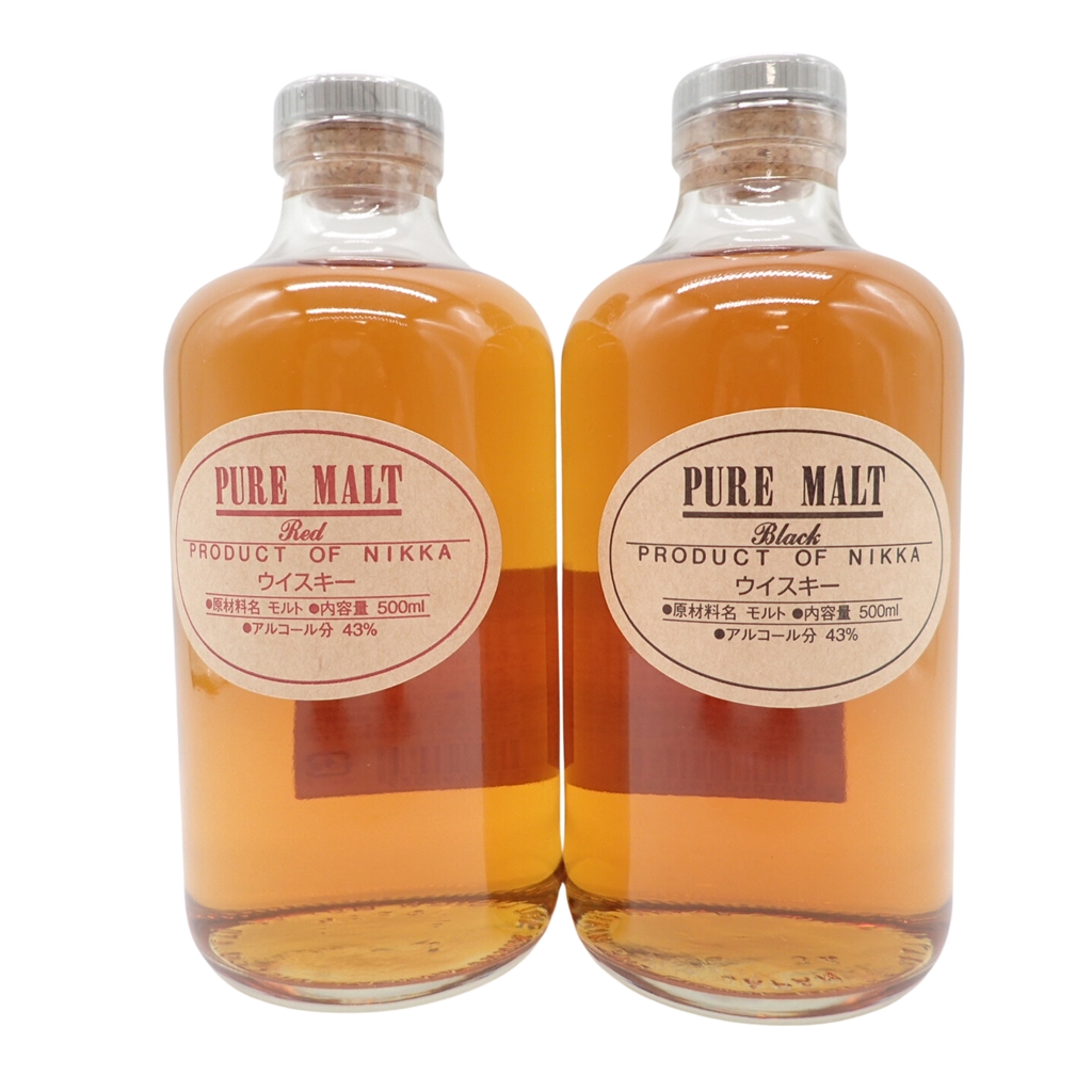 ニッカ ウイスキー ピュアモルト 蒸留所限定 ブラック レッド 500ml 43% NIKKA WHISKY PURE MALT 2本セット