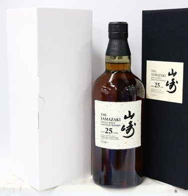 山崎25年 買取 枚方 ｜サントリー 山崎 25年 シングルモルト 新ボトル 700ml 43％ 箱 白箱付き ジャパニーズを
