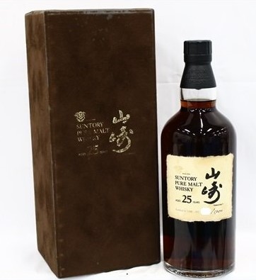 山崎25年 買取 町田 ｜◇注目! サントリー 山崎 25年 1998 ピュアモルト ベロアケース 700ml 43％ 箱付き ジャパニーズを