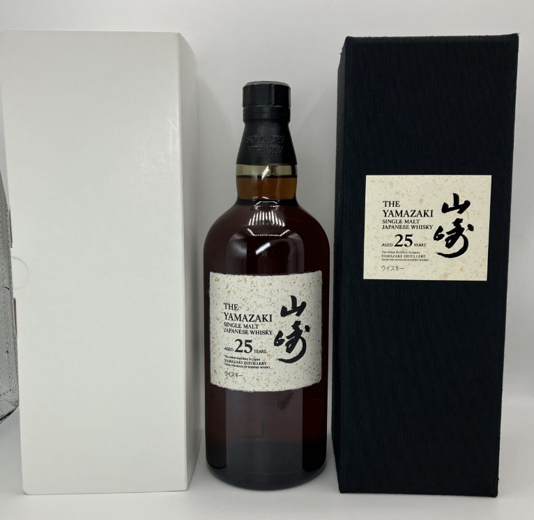 山崎25年 買取 津田沼 ｜サントリー 山崎 25年 シングルモルト 新ボトル 700ml 43％ 箱 白箱付きを
